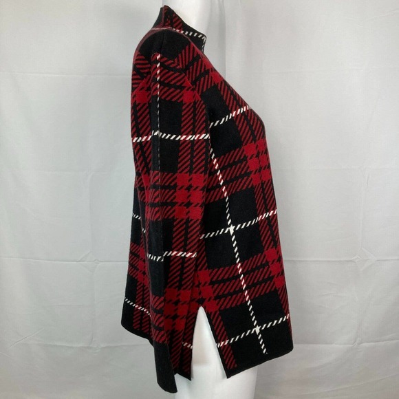 Anne Klein Sweater Womens Sz S Red Black‎ Plaid Pullover Mock Neck Split Hem - Picture 2 of 12